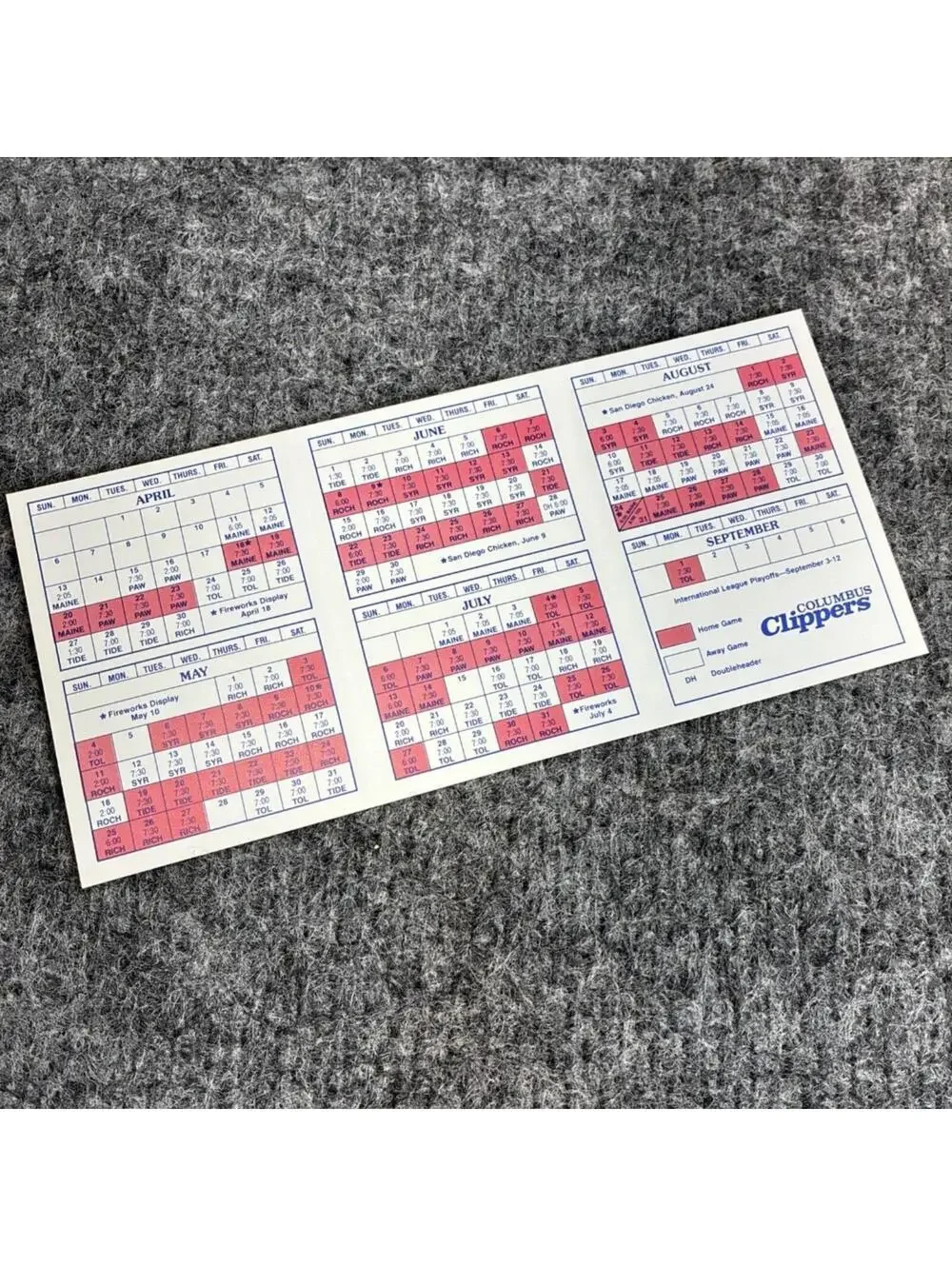 Vintage 1986 Columbus Clippers Pocket Schedule Marathon Gas 10th Anniversary